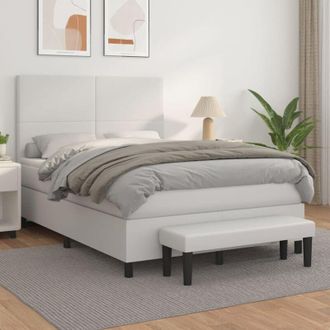 vidaXL Vidaxl - Cama Box Spring Con Colch&oacute;n Cuero Sint&eacute;tico Blanco 140x190 Cm