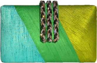 Simitri Diagonal Color Block Braided Fringe Clutch in Green at Nordstrom