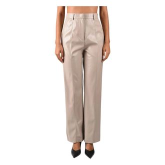 Simona Corsellini Wijde broek - Dames - Broeken - Beige - Maat: S Leer
