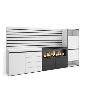 Skraut Home Aparador efecto madera blanco 274x35x145cm chimenea efecto fuego