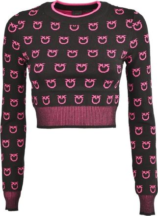 Pinko Monogram Crop Sweater - Dames - Ronde hals truien - Veelkleurig - L - Polyester - Truien & Vesten