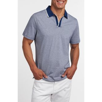 David Donahue Hemingway Cotton & Silk Polo in Estate Blue at Nordstrom, Size Xx-Large