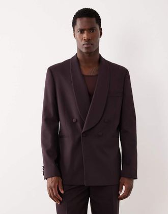 Asos Giacca da smoking vestibilit&agrave; classica in twill bordeaux a contrasto-Rosso