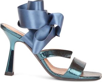 Alberta Ferretti Satin Sandal met Strik - Dames - Sandalen met hakken - Blauw - 39 EU - Leer - Schoenen