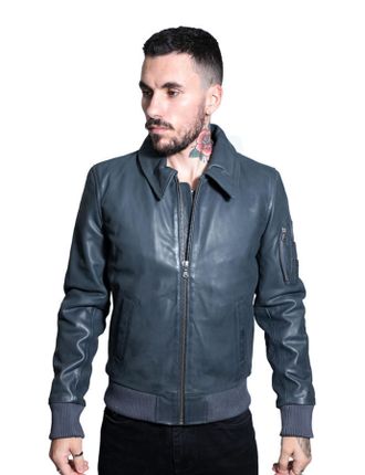 Infinity Leather Mens A2 Cowhide Bomber Jacket-Oslo - Navy - Size X-Small