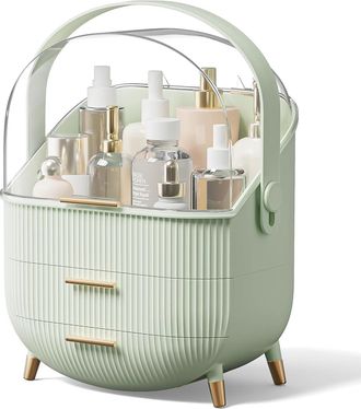 OEM Organizador Port&aacute;til De Color Verde Menta, A Prueba De Polvo, Vitrina Con Tapa Para Cosm&eacute;ticos