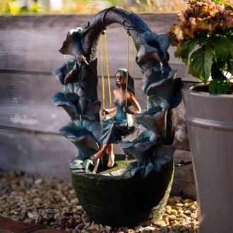 PRIMROSE Garden Swing Cascading Water Feature Self Contained Polyresin 61cm