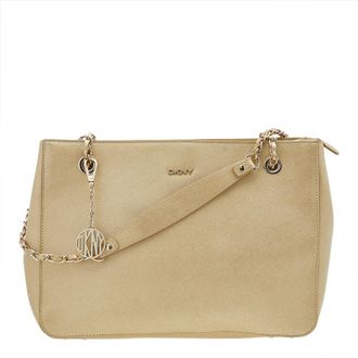 DKNY Dkny Metallic Gold Saffiano Leather Bryant Park Chain Tote
