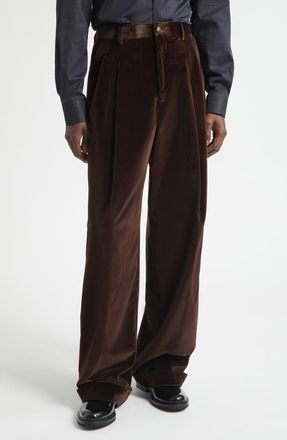 Dolce & Gabbana Satin Trim Velveteen Pants in M0937 Marrone-Grigio Scuri at Nordstrom, Size 34 Us