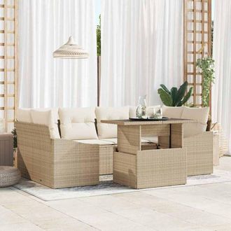 vidaXL Vidaxl - Conjunto De Sof&aacute; De Jard&iacute;n 7 Pcs Beige Y Crema 100 X 55 X 73 Cm