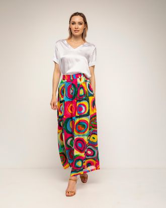 Tantra Veelkleurige geprinte pantalon met plooien, zakken, elastische taille aan de achterkant en een omslag
