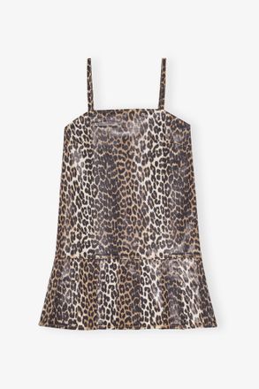 Ganni Mixed Leopard Foil Dress - Size 8/10 Organic Cotton
