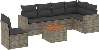 vidaXL Vidaxl - Set De Sof&aacute;s De Jard&iacute;n 7 Piezas Con Cojines Rat&aacute;n Pe Gris