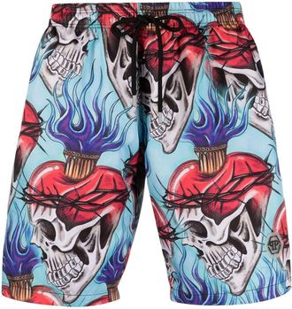 Philipp Plein Love Tattoo swim shorts - men - Cotton/Elastane - XXXL - Blue