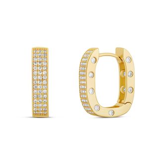 SHYMI Chunky Pav&eacute; Horseshoe Hoop Earrings - 14K Gold Filled, Rhodium Plated, Cubic Zirconia Detailing, Day to Night