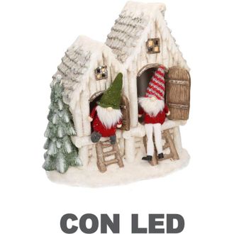 Vacchetti Casa Resina Blanca Con Led Y Gnomos Cm40x23h44
