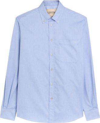Valentino Garavani Logo-embroidered Cotton Oxford Shirt - Blue - 40 (C15.75 / M)