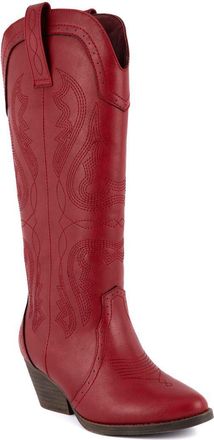 SUGAR Womens Tall Boots - Knee-High Vegan Leather Riding Boots with Pull-On/Side Zipper Entry, Decorative Straps, and Block Heel, Two Step-red, 5.5 UK