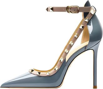 Generic MiaZane Womens Studded Ankle Strap Court Shoes Pointed Toe Stiletto Heels Patent Leather High Heel Pumps Elegant Dress Banquet Cocktail Party,Navy Blu