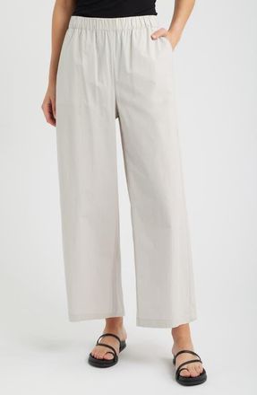 Eileen Fisher Stretch Cotton Poplin Wide Leg Ankle Pants in Chalk at Nordstrom, Size Xx-Small