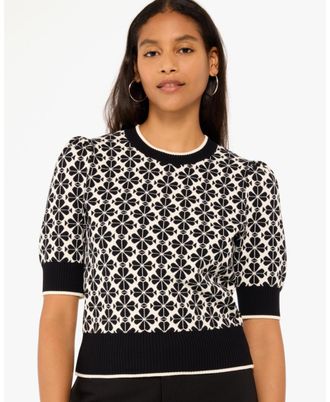 Kate Spade New York Womens Flower Puff Sleeve Sweater - Black - Size X-Small
