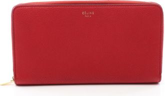Celine Red Color Leather Long Wallet (Bi-Fold) (Pre-Owned)