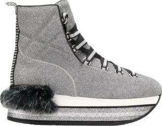 Hogan Womens Maxi Rabbit Fur Ankle Boots In Grey