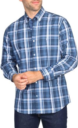 Tailorbyrd Navy Large Plaid Long Sleeve Cotton Stretch Button Down Shirt at Nordstrom Rack, Size Xx-Large