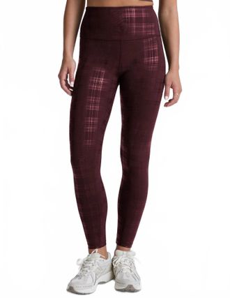 Beyond Yoga High Waisted Midi Legging In Plaid Foil Burgundy