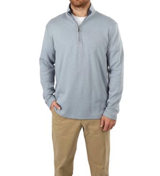 Vince Double-Faced Quarter Zip Top In Blue Steel