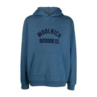 Woolrich Hoodies, male, Blue, Size: 2XL Blue Logo-Print Cotton Hoodie