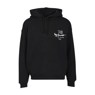 Yohji Yamamoto Cotton drawstring hoodie with chest print - male - Y-3 - Hoodies - Black - XL - Sweatshirts & Hoodies