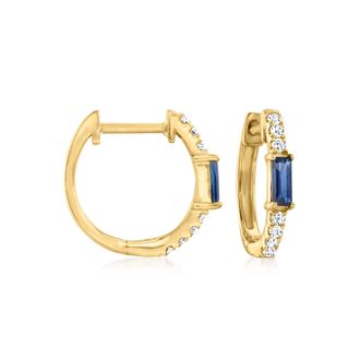 RS Pure by Ross-Simons Sapphire and. Diamond Huggie Hoop Earrings in 14kt Yellow Gold