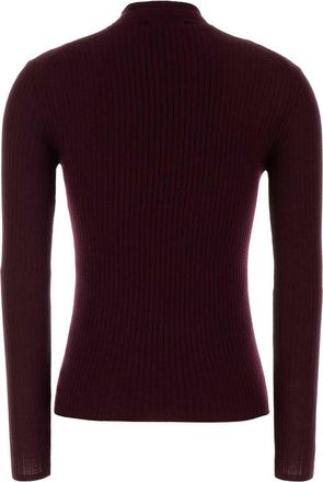 Jil Sander Womens Burgundy Wool Blend Sweater Aubergine Exterior: Silk Maglieria