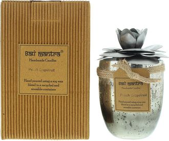Bali Mantra Camellia Glass Silver Peach Grapefruit Candle 500g | TJ Hughes