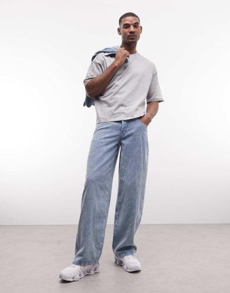 Liquor & Poker Jeans ampi in tessuto a coste blu con tasca posteriore con logo ricamato in coordinato