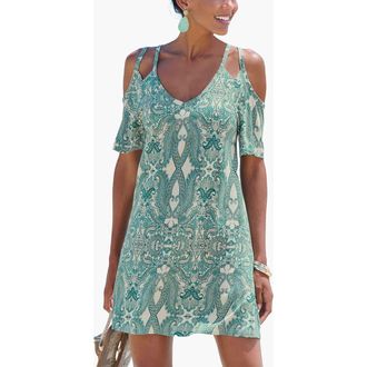 Lascana Womens Cold Shoulder Dress in Green Patterned at Nordstrom, Size 6
