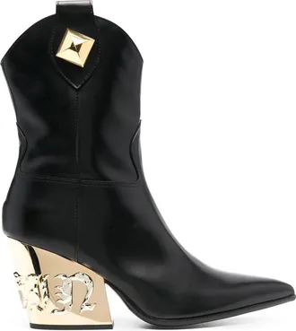 Philipp Plein Gothic Plein CowBoy ankle boots - women - Calf Leather/Calf Leather/Calf Leather - 36 - Black