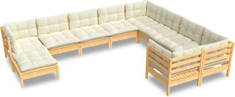 vidaXL Muebles De Jard&iacute;n 10 Piezas Y Cojines Madera De Pino Crema Vidaxl