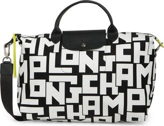 Longchamp Le Pliage Neo Logo Travel Bag in Blk/white at Nordstrom Rack