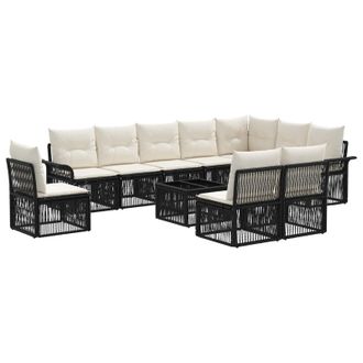 vidaXL Conjunto De Sof&aacute;s De Jard&iacute;n 11 Uds. 10 Plaza Negro Vidaxl