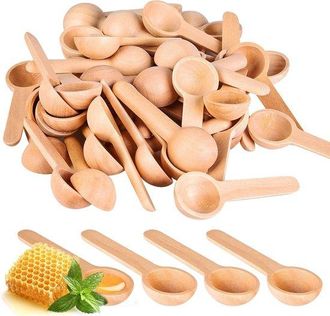 OEM Cucharas Peque&ntilde;as De Madera - 100 Unidades, Ideales Para Cocinar, Especias, Miel Y Az&uacute;car, Perfectas Para Ni&ntilde;os Y Tarros De Mermelada (6,8 Cm)