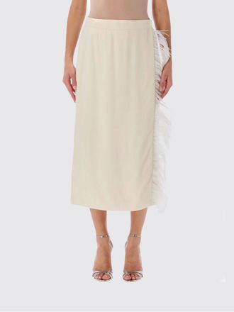 Alberta Ferretti Gonna midi a portafoglio in cady con applicazione di piume