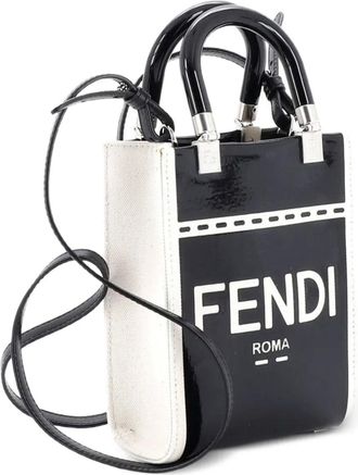 Fendi Sunshine Shopper Tote Patent and Canvas Mini crossbody bag - Nero