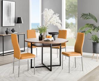 Furniturebox Adley Brown Wood Storage Dining Table & 4 Milan Chrome Leg Chairs in Mustard