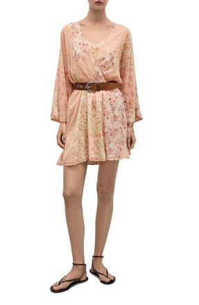 Mango Floral Long Sleeve Minidress in Ecru at Nordstrom, Size 10