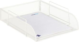 Relaxdays Relaxdays - 2 Bandejas Documentos Apilables, Cesto A4 Vertical, Organizador Folios, Malla, Oficina, 25 X 34 Cm, Blanco