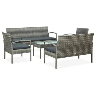 vidaXL Set Divani Da Giardino 5pz Con Cuscini In Polyrattan Grigio Vidaxl