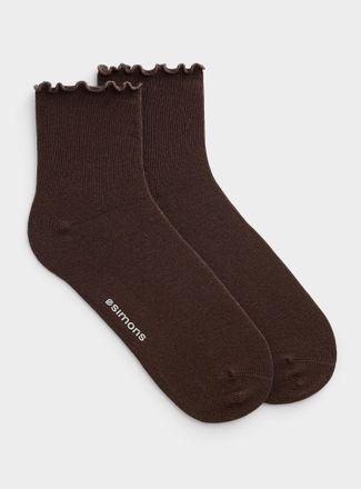 Simons Womens Solid lettuce-trim ankle socks