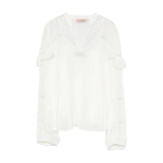 Twinset Elegante Georgette Blouse met Plooi- en Ruchesdetails - Dames - Blouses & Shirts - Wit - Maat: M